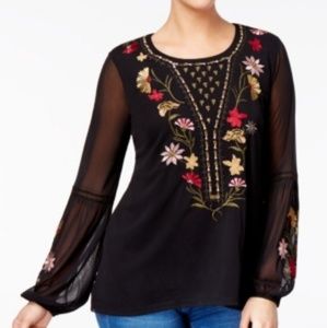 Style & Co Embroidered Floral Mesh Top

Black